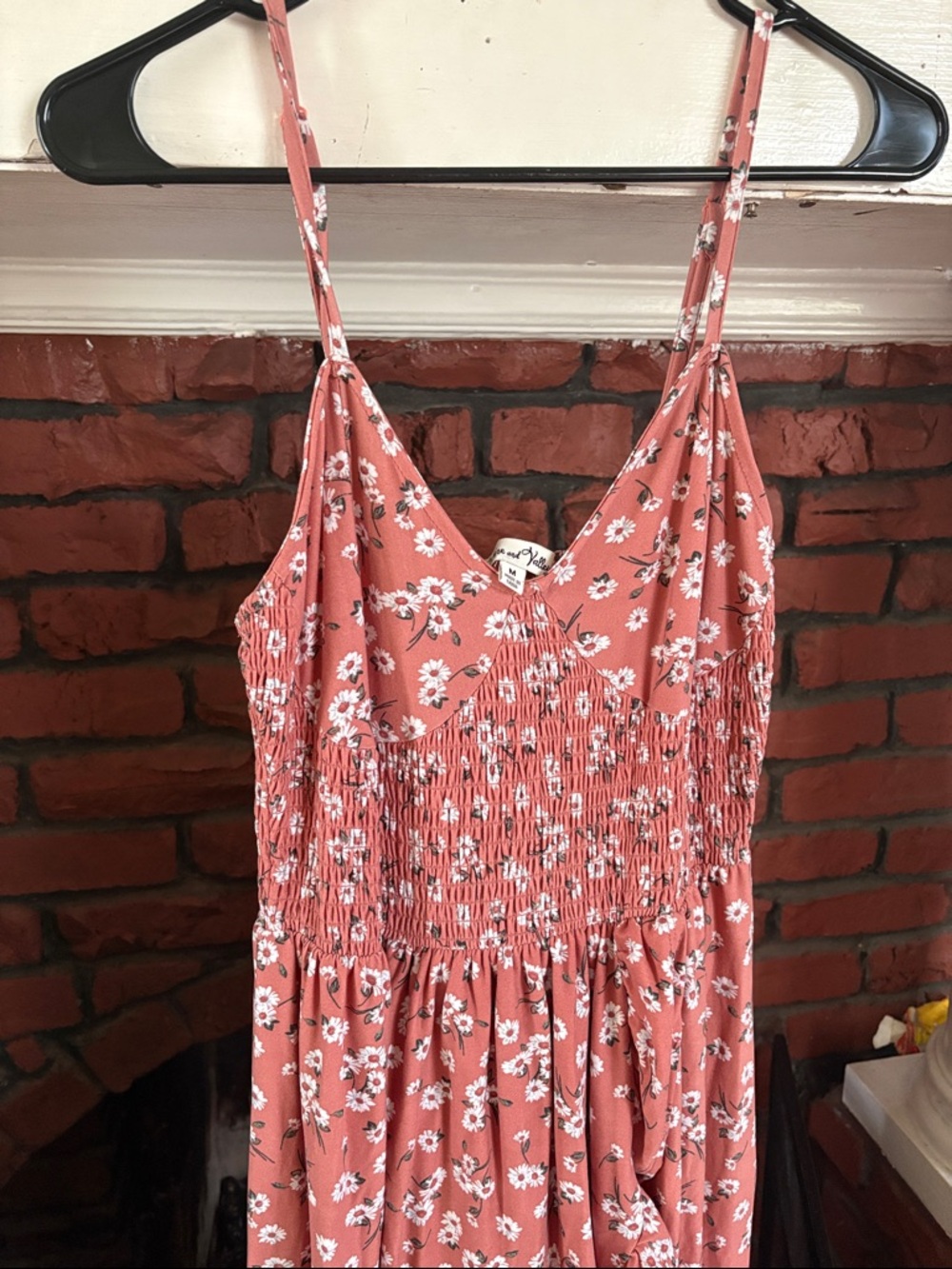 Vine and valley Coral Floral Smocked Maxi Dress with Ruffle High-Low Hem size M